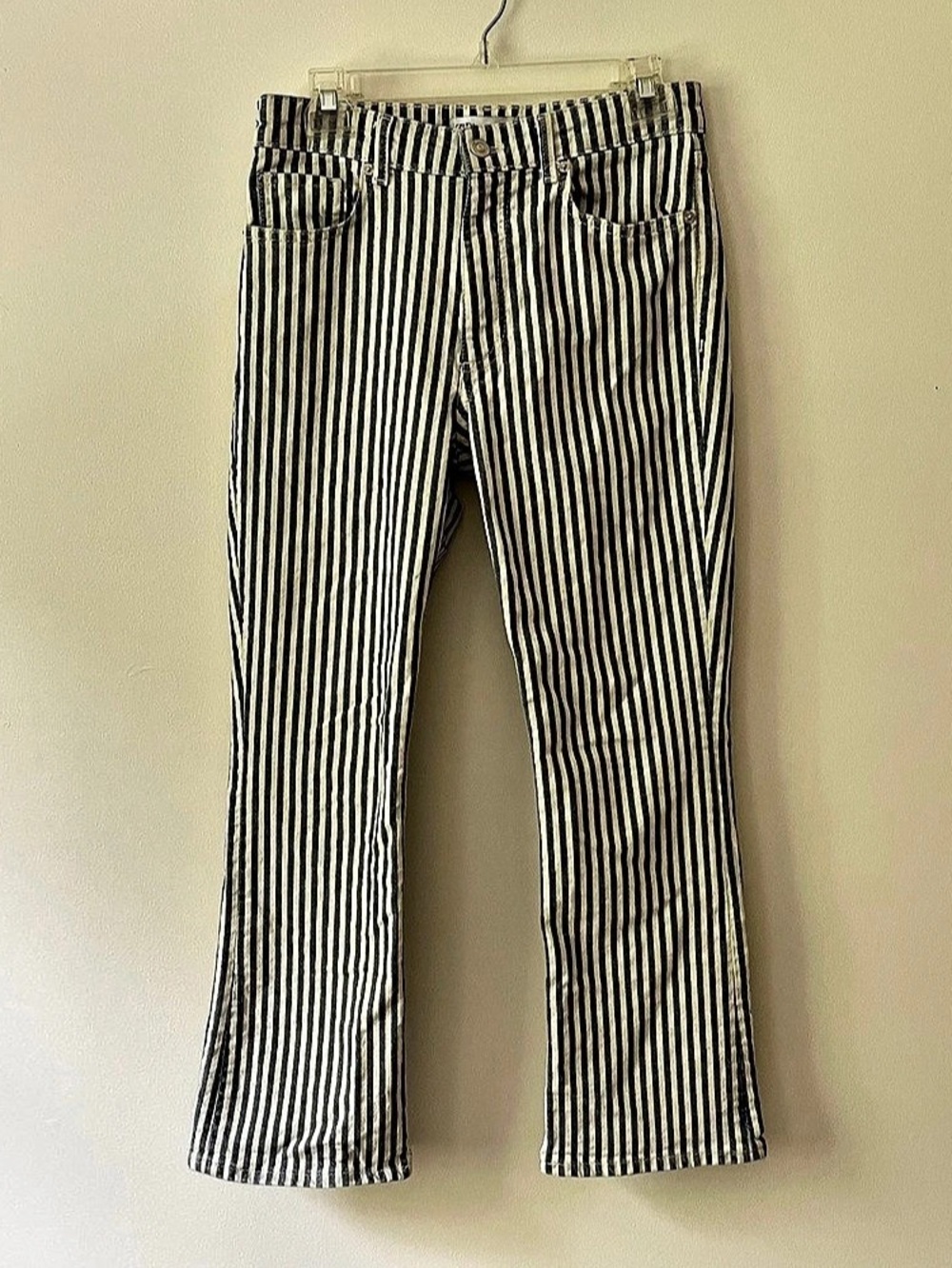 Zara Striped Bootcut Jeans 6 Blue White Railroad Conductor